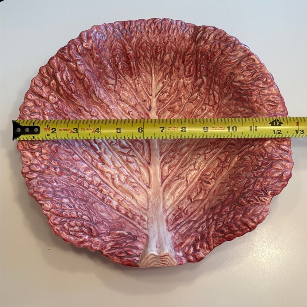 F&F Cabbage Leaf Red Pink Serving Bowl Dish Lettuce Large Vintage Rare 1989 - Picture 11 of 14